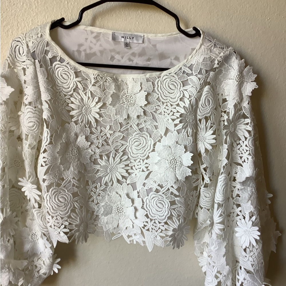 Milly Camilla Floral Crop Blouse - Picture 3 of 9